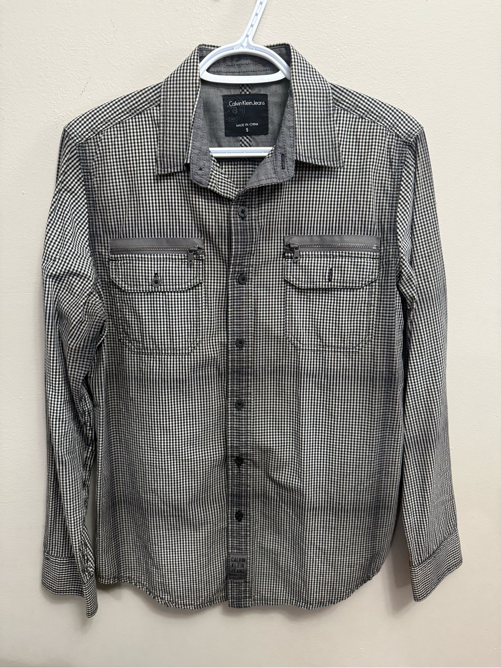 Calvin Klein Black & White Micro-Check Button-Down Shirt Men's Small